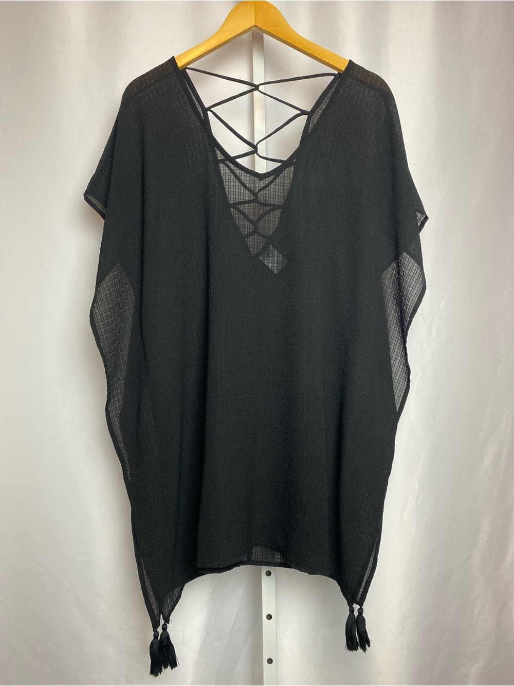 Kona Sol Women’s Black Kaftan Style Drop Shoulder Flowy Beach Cover-up Tunic L